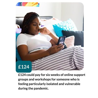 £124 could pay for six weeks of online support groups and workshops for someone who is feeling particularly isolated and vulnerable during the pandemic.
